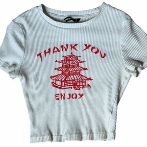 SHEIN ladies short sleeve stretch pullover shirt size Small Chinese takeout